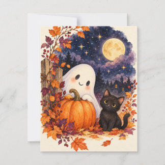 Ghost Pumpkin and Black Cat Halloween Card