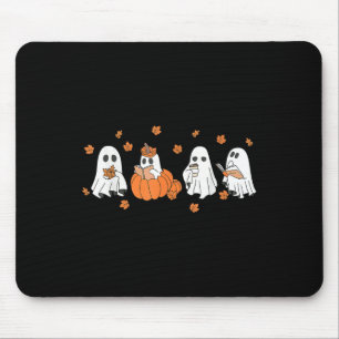 Ghost Pumpkin Autumn Fall Leaves Spooky Season Hal Mouse Mat
