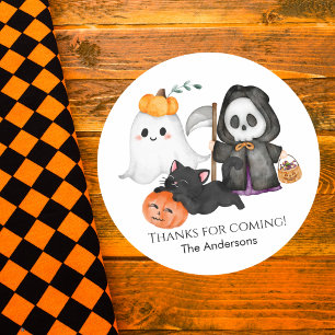 Ghost Pumpkin Grim Reaper Cute Black Cat Halloween Classic Round Sticker