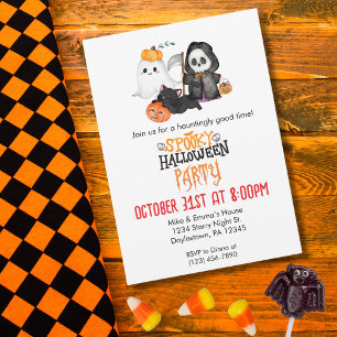 Ghost Pumpkin Grim Reaper Cute Black Cat Halloween Invitation