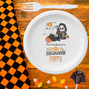 Ghost Pumpkin Grim Reaper Cute Black Cat Halloween Paper Plate