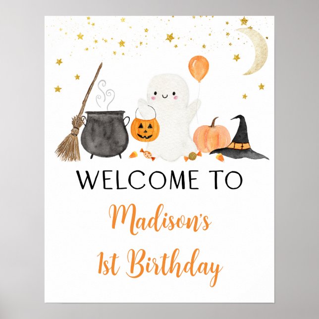 Ghost Pumpkin Halloween Birthday Welcome Poster (Front)
