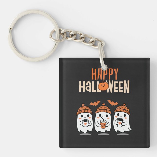 Ghost Pumpkin Halloween Keychain (Front)