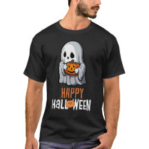 Ghost Pumpkin Halloween T-Shirt - Basic Dark 