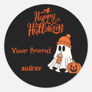 Ghost Pumpkin Happy Halloween Boo Personalised Classic Round Sticker