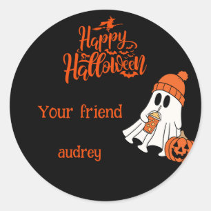 Ghost Pumpkin Happy Halloween Boo Personalised Classic Round Sticker