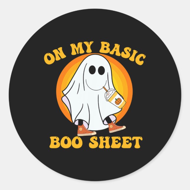 Ghost Pumpkin Spice Latte Fall Vibe Halloween Funn Classic Round Sticker (Front)