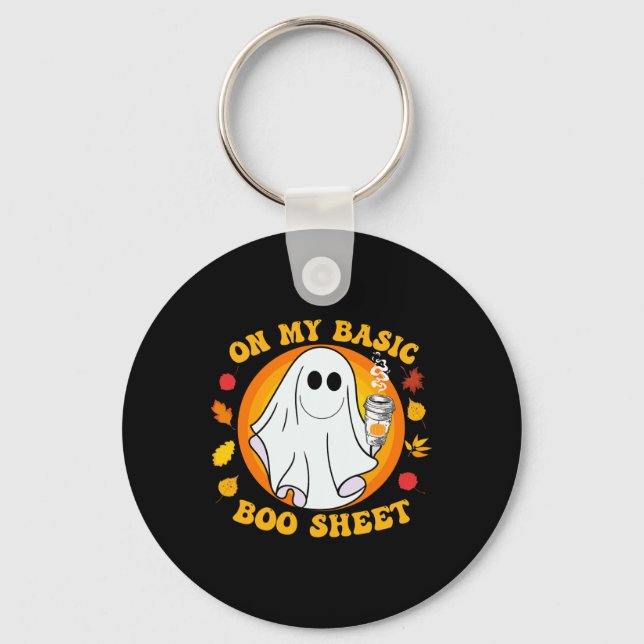 Ghost Pumpkin Spice Latte Fall Vibe Halloween Funn Key Ring (Front)