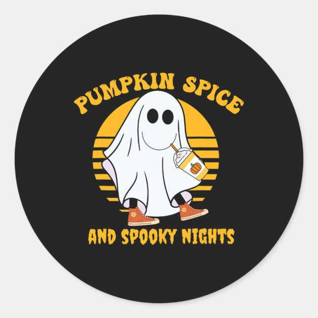 Ghost Pumpkin Spice Latte Fall Vibe Halloween Spoo Classic Round Sticker (Front)