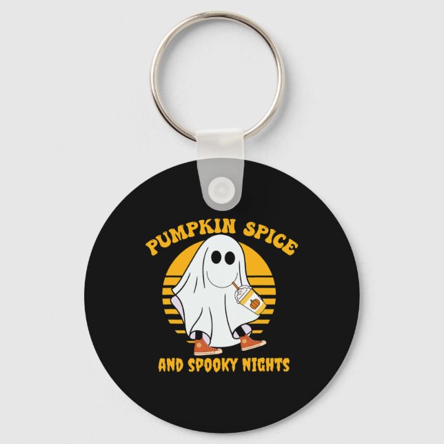 Ghost Pumpkin Spice Latte Fall Vibe Halloween Spoo Key Ring (Front)