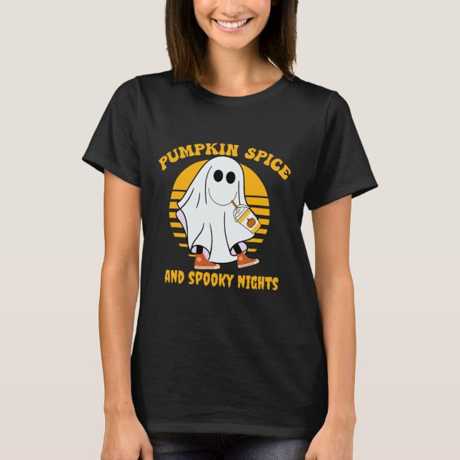 Ghost Pumpkin Spice Latte Fall Vibe Halloween Spoo T-Shirt (Front)