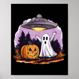 Ghost pumpkin ufo retro halloween alien horror poster