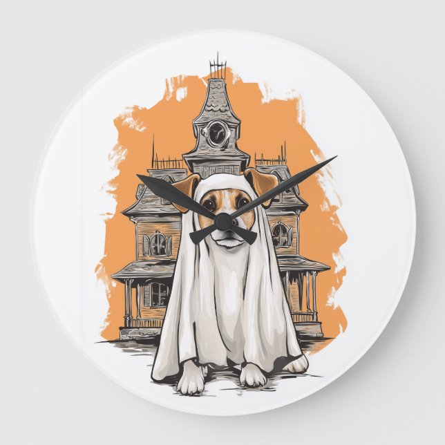 Ghost Pup � Spooky Dog Costume Large Clock (Front)