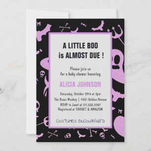 Ghost Purple Glitter October Halloween Baby Shower Invitation