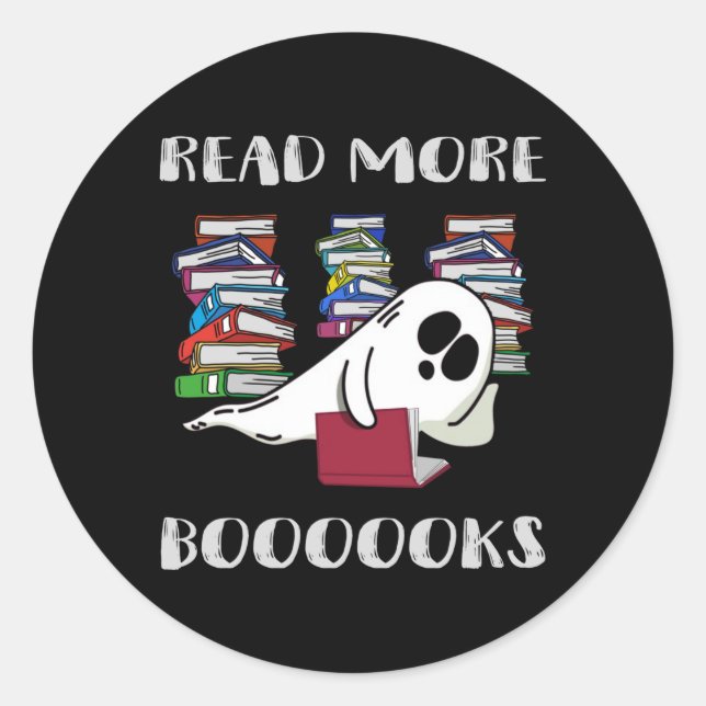 ghost read more booooks halloween books classic round sticker (Front)