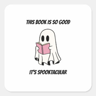 Ghost Reading a Book Halloween Graphic Square Sticker