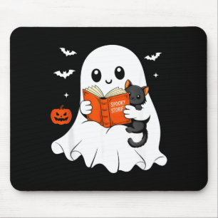 Ghost Reading Book Black Cat Halloween Costume Men Mouse Mat
