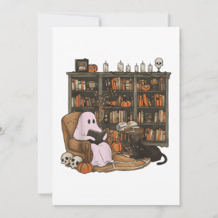 Ghost Reading Book Cat lover Halloween 