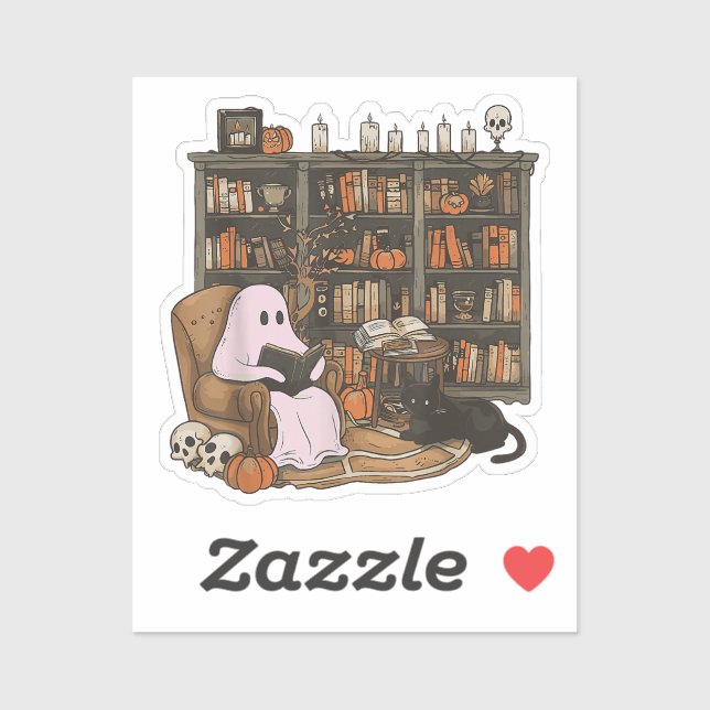 Ghost Reading Book Cat lover Halloween  (Sheet)