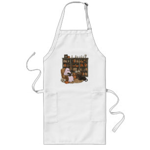 Ghost Reading Book Cat lover Halloween  Long Apron