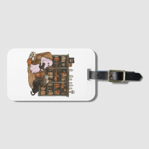 Ghost Reading Book Cat lover Halloween  Luggage Tag