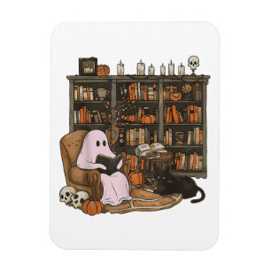 Ghost Reading Book Cat lover Halloween Magnet