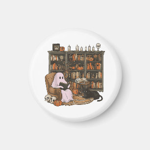 Ghost Reading Book Cat lover Halloween Magnet