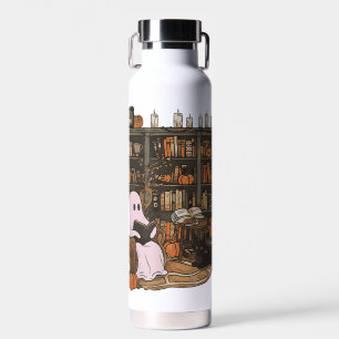Ghost Reading Book Cat lover Halloween Water Bottle