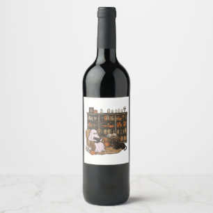 Ghost Reading Book Cat lover Halloween Wine Label