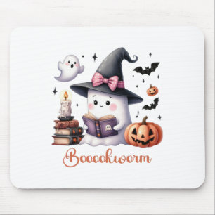 Ghost Reading Book Coquette Bow Halloween Girl Tod Mouse Mat