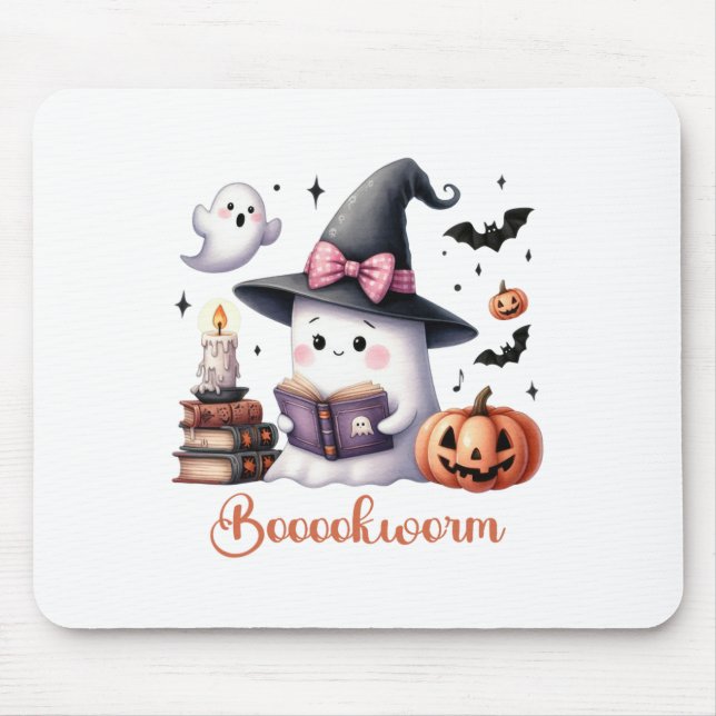 Ghost Reading Book Coquette Bow Halloween Girl Tod Mouse Mat (Front)