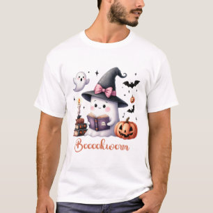 Ghost Reading Book Coquette Bow Halloween Girl Tod T-Shirt
