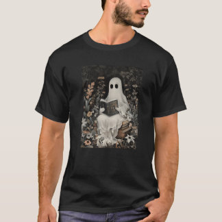 Ghost Reading Book Forest Floral Gothic Halloween T-Shirt
