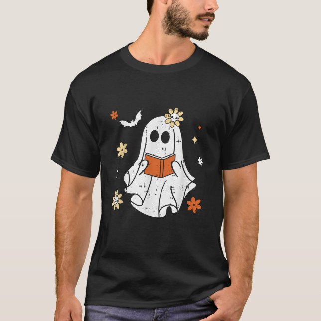 Ghost Reading Book Halloween Costume Teacher Libra T-Shirt (Front)