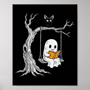 Ghost Reading Book Halloween Librarian Teacher Boo Poster