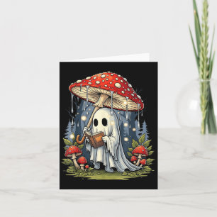 Ghost Reading Book Halloween Mushroom Spooky Card