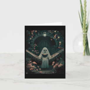 Ghost Reading Book In A Hammock Halloween Book Lov Card