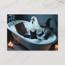 Ghost Reading Book in Bathtub, and Black Cat Bubbl