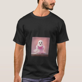 Ghost Reading Book Lover Library V Neck T-Shirt