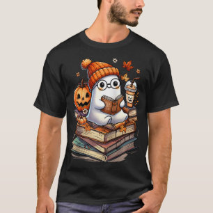 Ghost Reading Book Lovers Autumn Fall Halloween T-Shirt