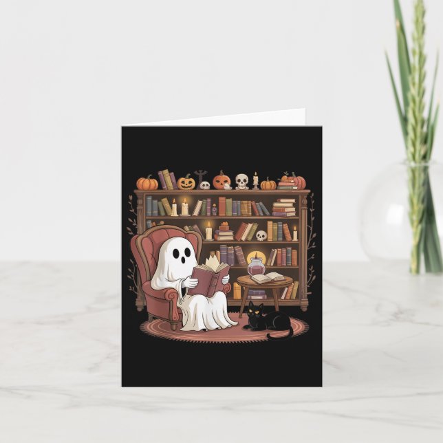 Ghost Reading Book Lovers Halloween Spooky Library Card (Front)