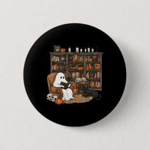 Ghost Reading Book Lovers Library Halloween Spooky 6 Cm Round Badge