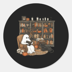 Ghost Reading Book Lovers Library Halloween Spooky Classic Round Sticker