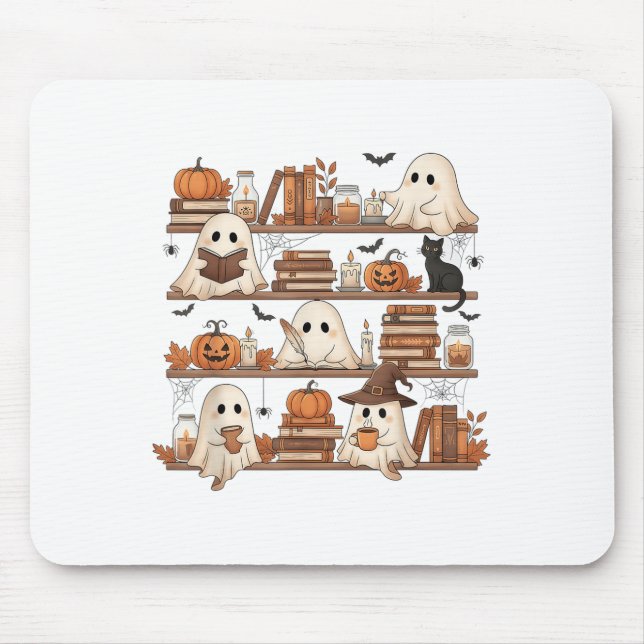 Ghost Reading Book Lovers Library Halloween Spooky Mouse Mat (Front)