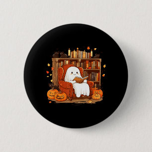 Ghost Reading Book With Black Cat Cute Halloween 6 Cm Round Badge