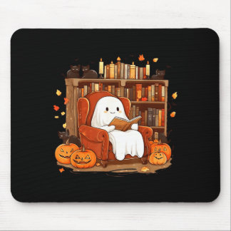 Ghost Reading Book With Black Cat Cute Halloween Mouse Mat