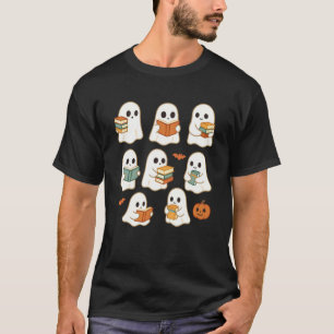 Ghost Reading Books Book Lovers Halloween Teacher T-Shirt