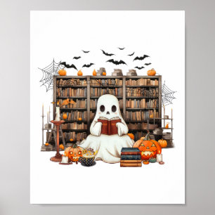 Ghost Reading Books Bookish Teacher Halloween Cost Poster