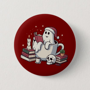 Ghost Reading Books Christmas Teacher Bookworm  6 Cm Round Badge
