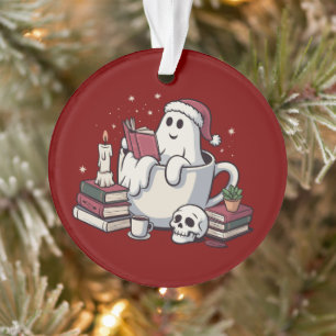 Ghost Reading Books Christmas Teacher Bookworm  Ornament